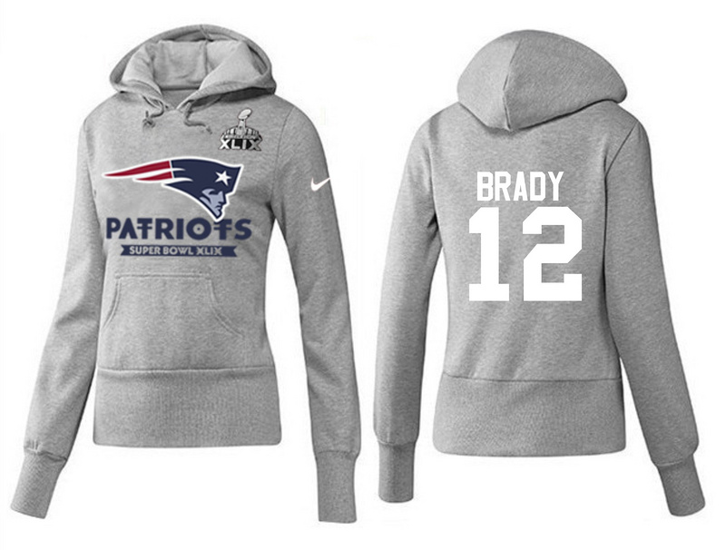 Nike Patriots 12 Brady Grey 2015 Super Bowl XLIX Women Pullover Hoodies02