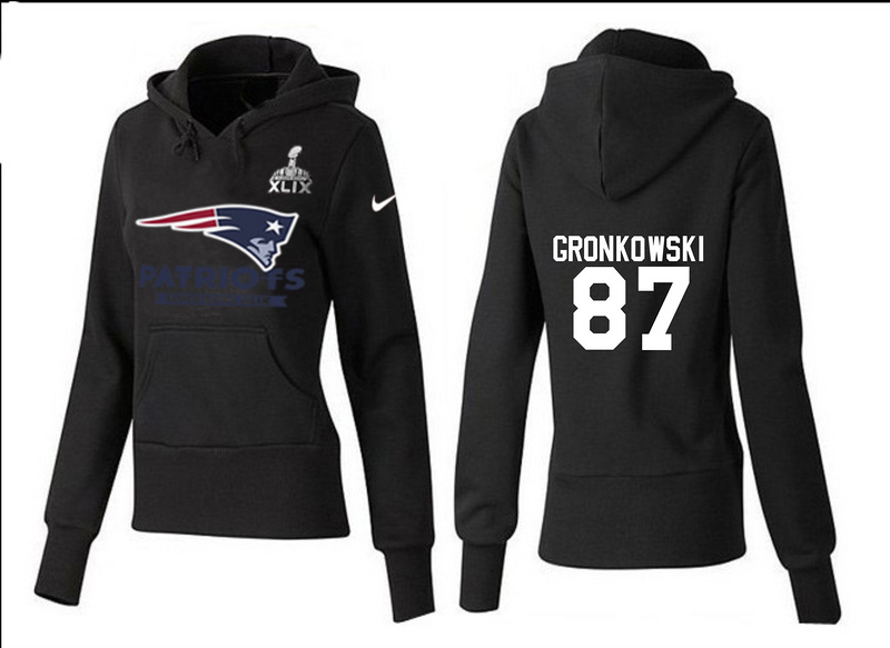 Nike Patriots 87 Gronkowski Black 2015 Super Bowl XLIX Women Pullover Hoodies
