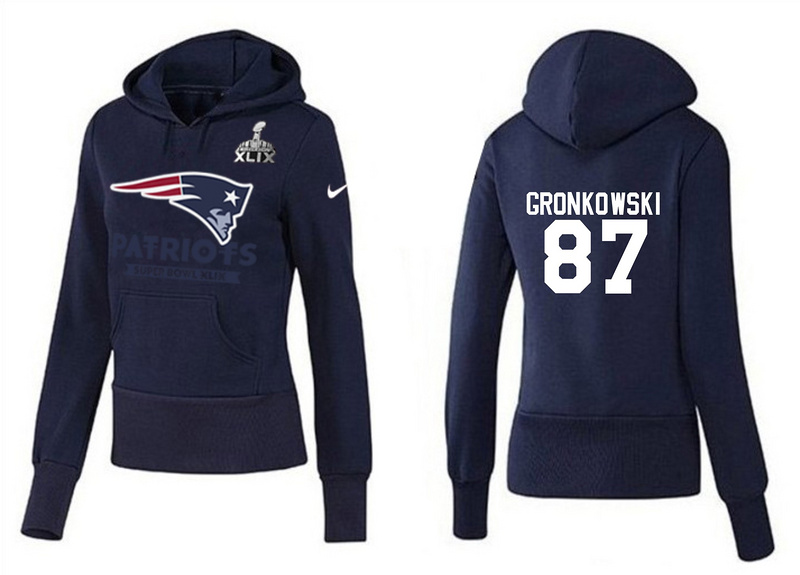 Nike Patriots 87 Gronkowski D.Blue 2015 Super Bowl XLIX Women Pullover Hoodies