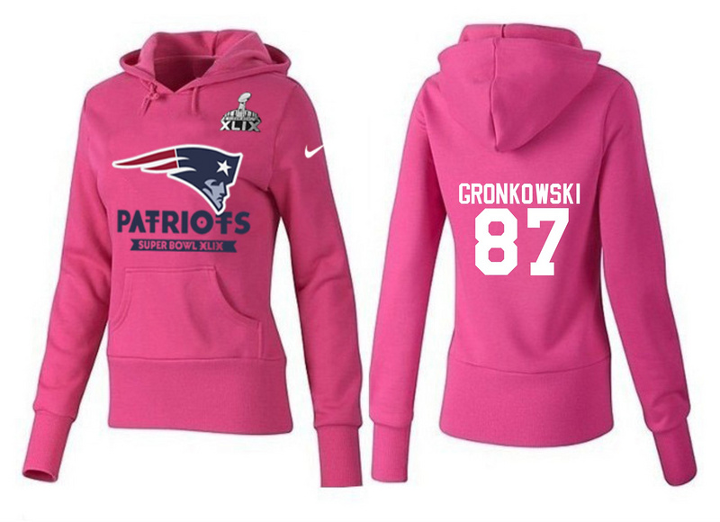 Nike Patriots 87 Gronkowski Pink 2015 Super Bowl XLIX Women Pullover Hoodies