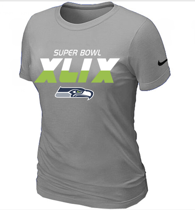 Nike Seattle Seahawks 2015 Super Bowl XLIX Grey Women T-Shirts