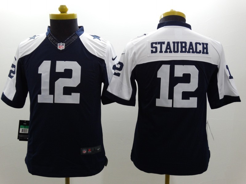 Nike Cowboys 12 Staubach Blue Thankgiving Youth Limited Jerseys
