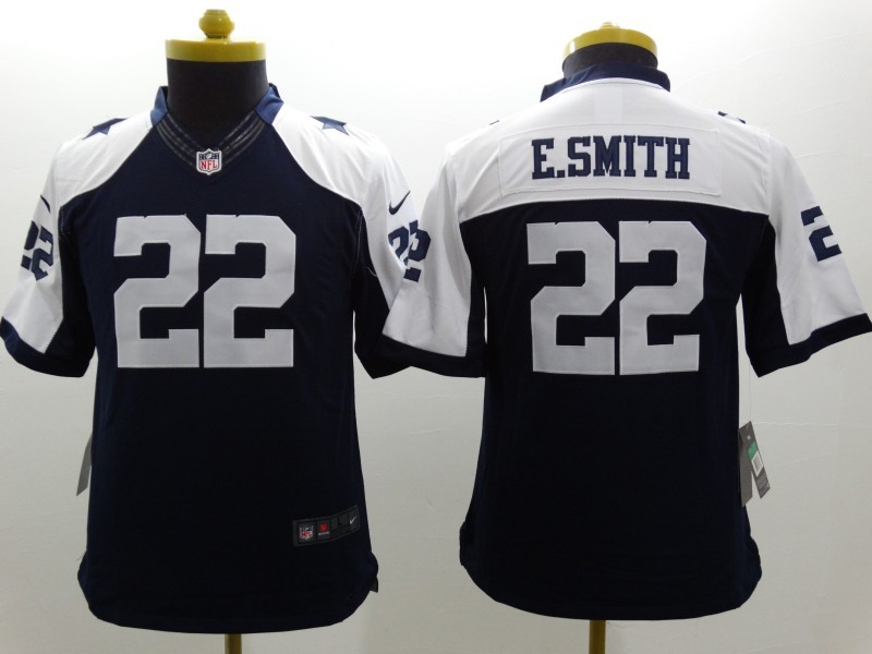 Nike Cowboys 22 E.Smith Blue Thankgiving Youth Limited Jerseys