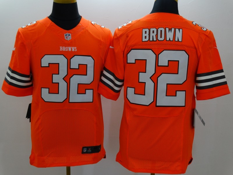 Nike Browns 32 Brown Orange Elite Jerseys
