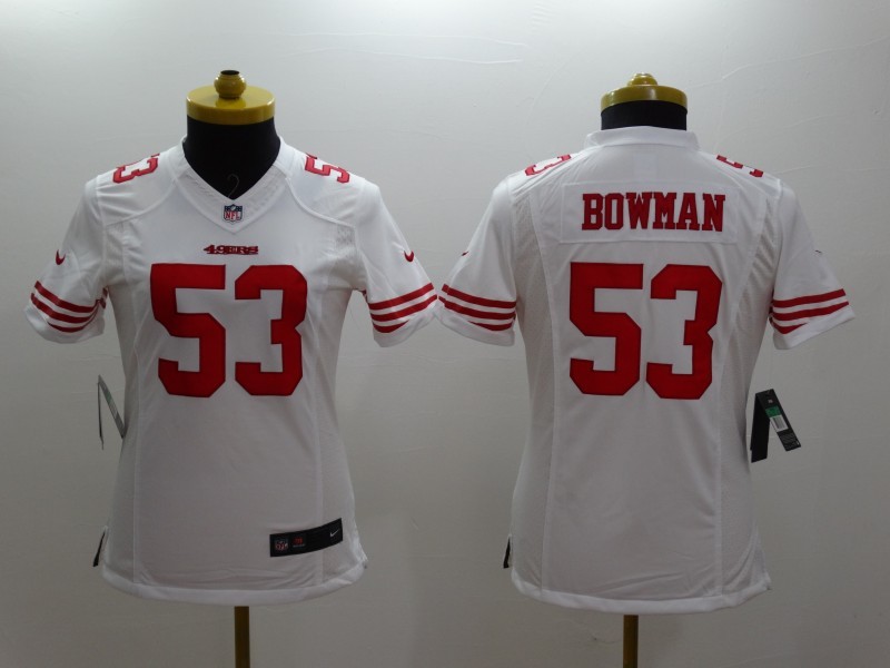 Nike 49ers 53 Bowman White Women Limited Jerseys