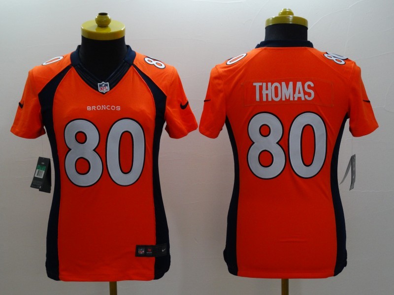 Nike Broncos 80 Thomas Orange Women Limited Jerseys