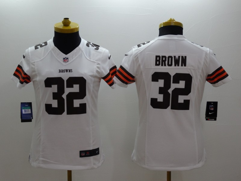 Nike Browns 32 Brown White Women Limited Jerseys