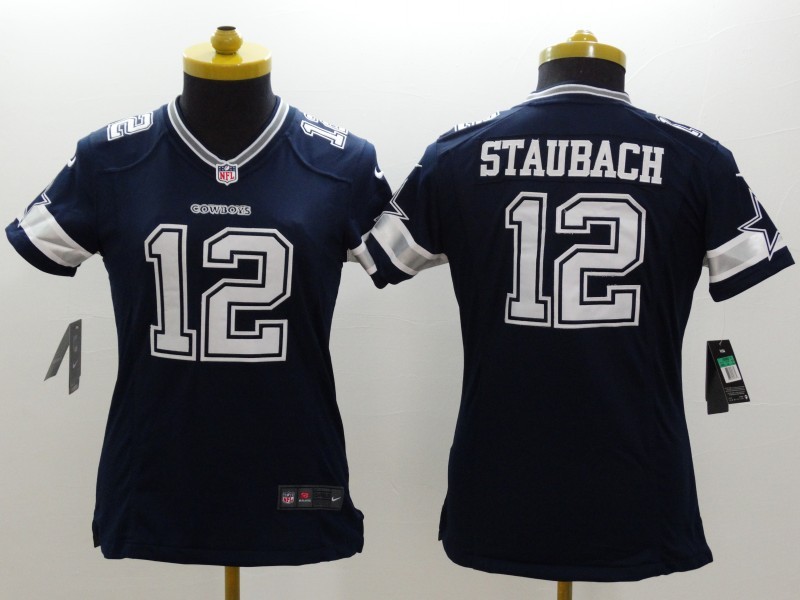 Nike Cowboys 12 Staubach Blue Women Limited Jerseys
