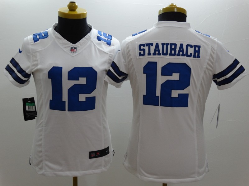 Nike Cowboys 12 Staubach White Women Limited Jerseys