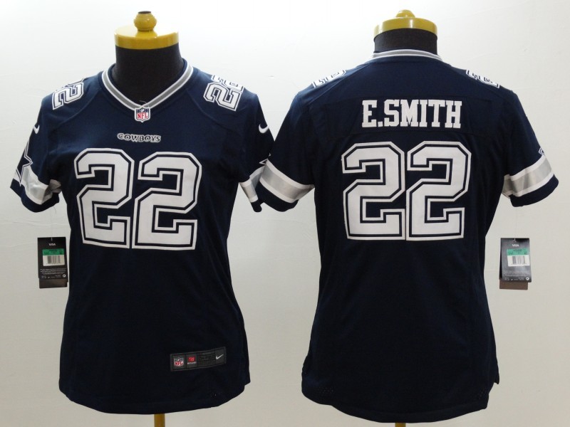 Nike Cowboys 22 E.Smith Blue Women Limited Jerseys