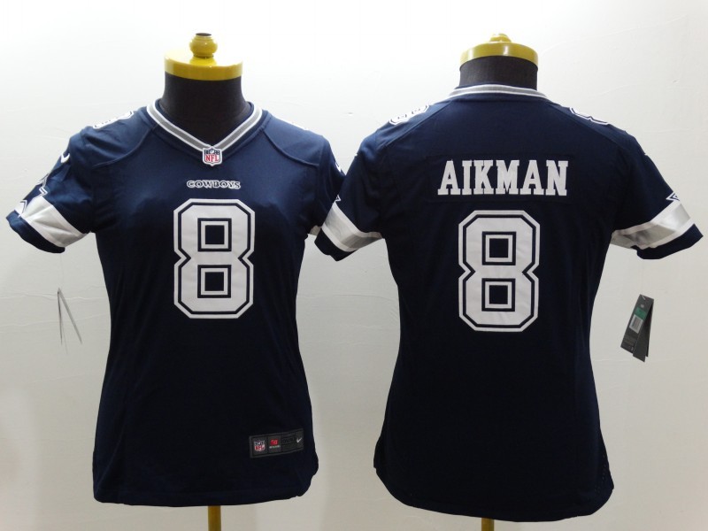 Nike Cowboys 8 Aikman Blue Women Limited Jerseys
