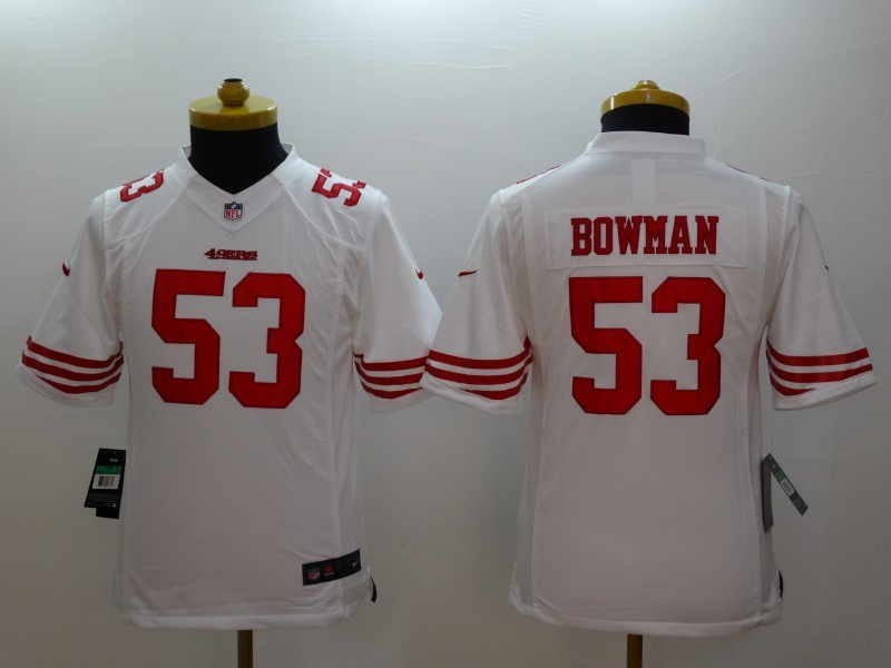 Nike 49ers 53 Bowman White Kids Limited Jerseys