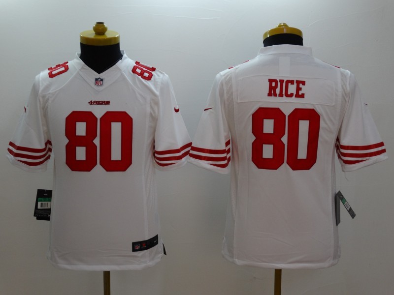 Nike 49ers 80 Rice White Kids Limited Jerseys