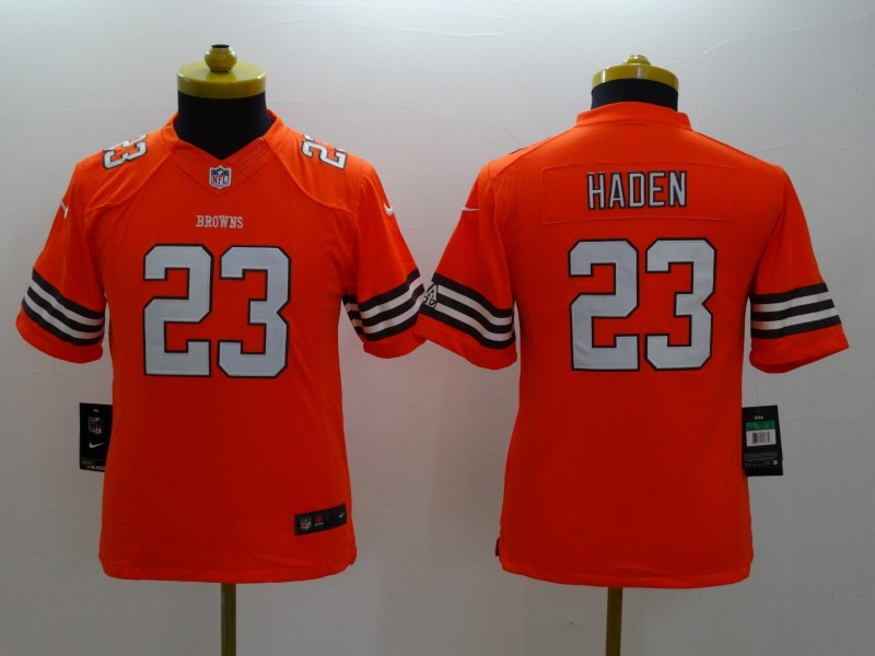 Nike Browns 23 Haden Orange Kids Limited Jerseys