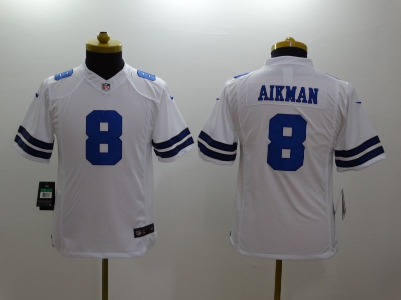 Nike Cowboys 8 Aikman White Kids Limited Jerseys