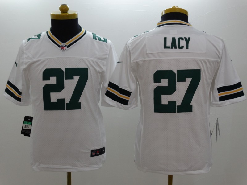 Nike Packers 27 Lacy White Kids Limited Jerseys
