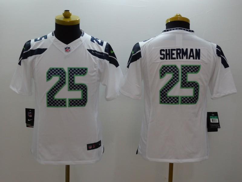 Nike Seahawks 25 Sherman White Kids Limited Jerseys