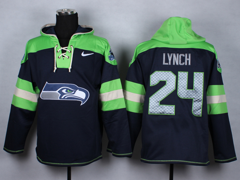 Nike Seahawks 24 Lynch Blue All Stitched Hooded Sweatshirt