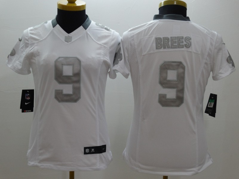 Nike Saints 9 Brees White Platinum Women Limited Jerseys - Click Image to Close