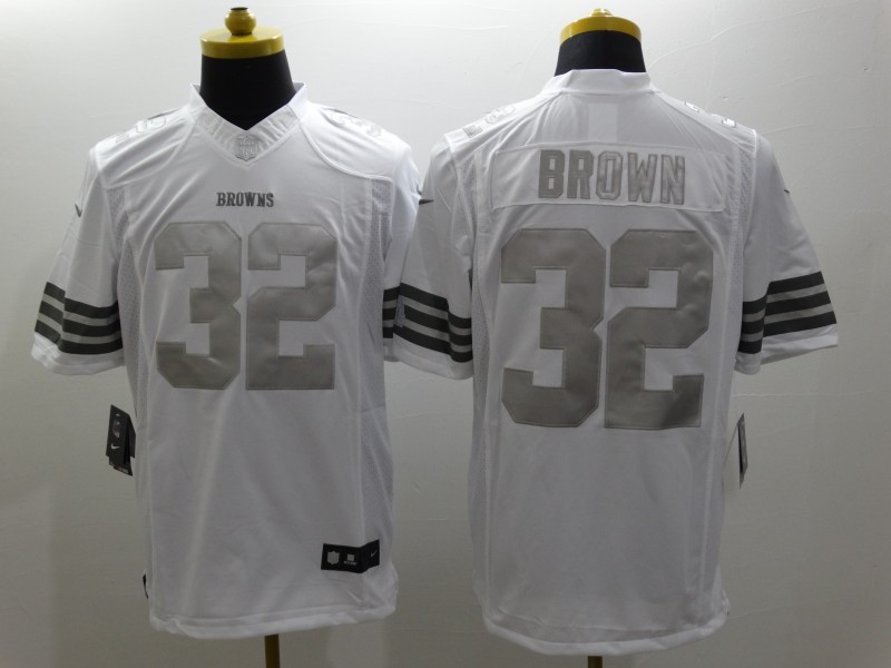 Nike Browns 32 Brown White Platinum Limited Jerseys - Click Image to Close