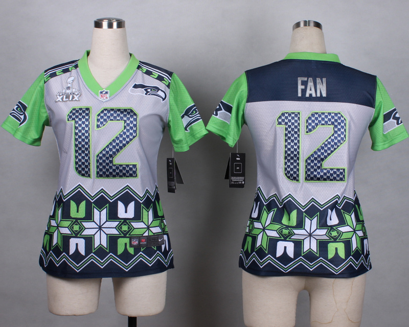 Nike Seahawks 12 Fan Noble Fashion 2015 Super Bowl XLIX Women Jerseys