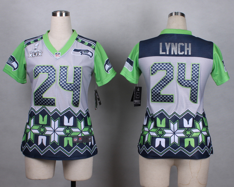 Nike Seahawks 24 Lynch Noble Fashion 2015 Super Bowl XLIX Women Jerseys