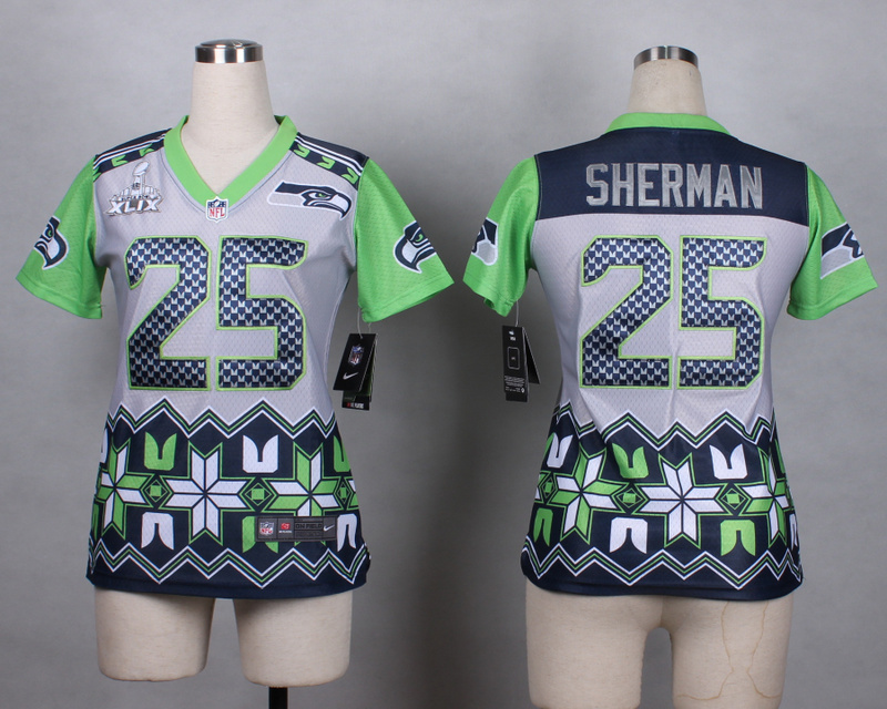 Nike Seahawks 25 Sherman Noble Fashion 2015 Super Bowl XLIX Women Jerseys - Click Image to Close