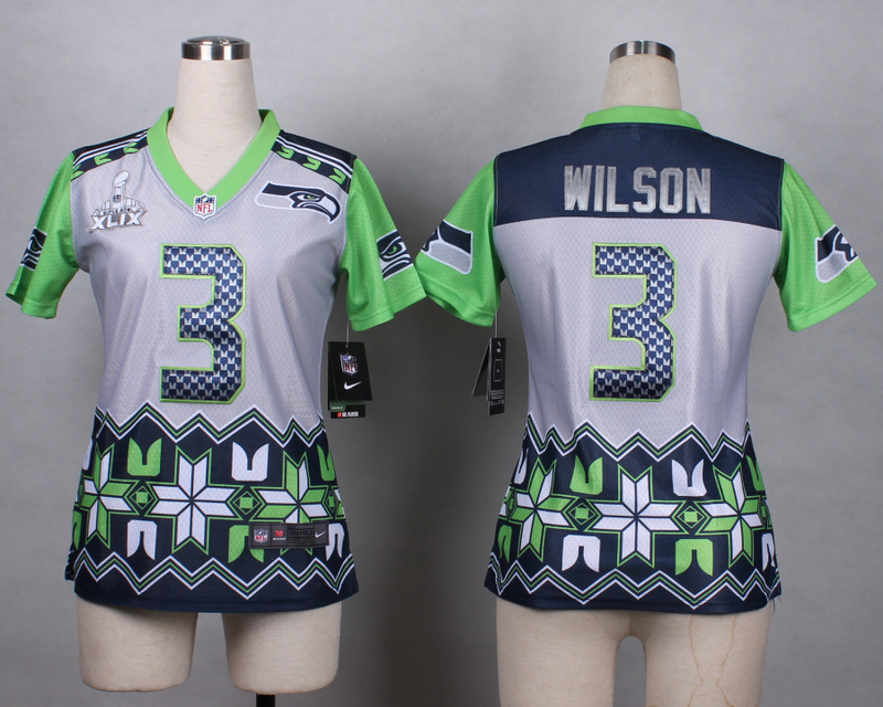 Nike Seahawks 3 Wilson Noble Fashion 2015 Super Bowl XLIX Women Jerseys