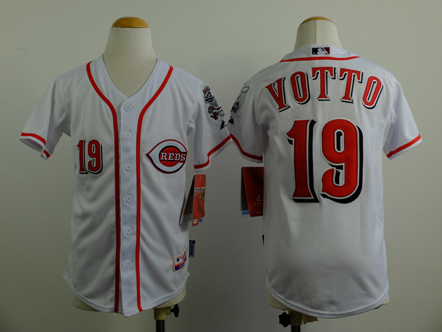 Reds 19 Votto White Youth Jersey