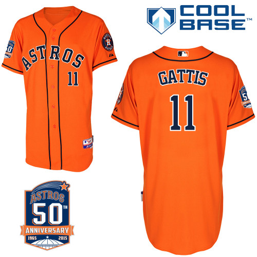 Astros 11 Gattis Orange 50th Anniversary Patch Cool Base Jerseys