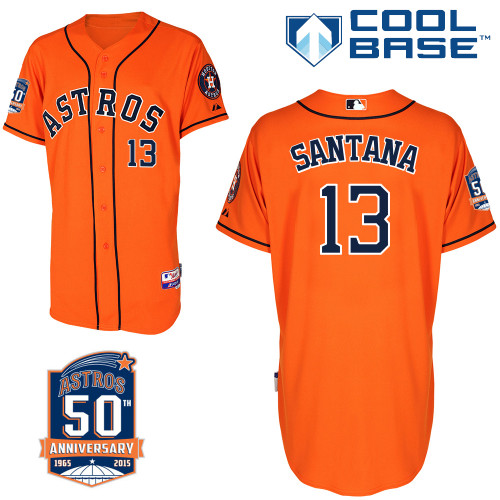 Astros 13 Santana Orange 50th Anniversary Patch Cool Base Jerseys
