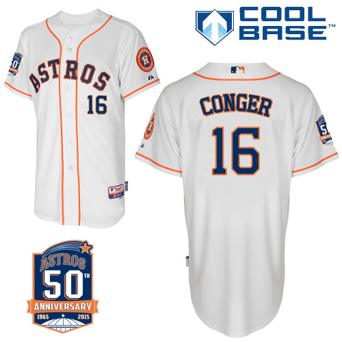 Astros 16 Conger White 50th Anniversary Patch Cool Base Jerseys