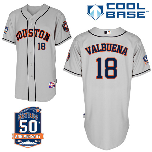 Astros 18 Valbuena Grey 50th Anniversary Patch Cool Base Jerseys