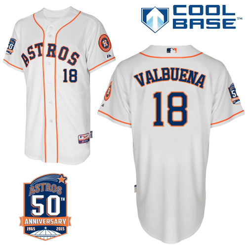 Astros 18 Valbuena White 50th Anniversary Patch Cool Base Jerseys