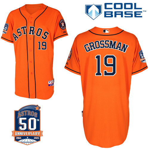 Astros 19 Grossman Orange 50th Anniversary Patch Cool Base Jerseys