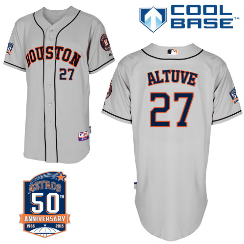Astros 27 Altuve Grey 50th Anniversary Patch Cool Base Jerseys