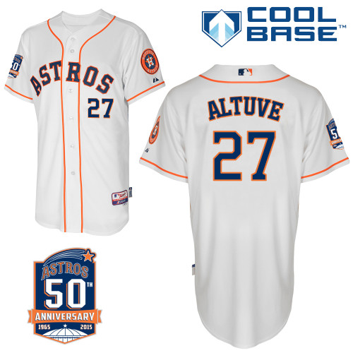 Astros 27 Altuve White 50th Anniversary Patch Cool Base Jerseys