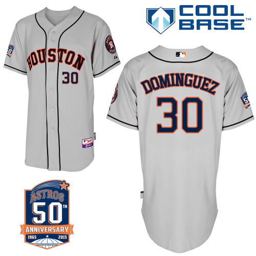Astros 30 Dominguez Grey 50th Anniversary Patch Cool Base Jerseys