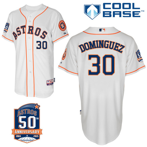 Astros 30 Dominguez White 50th Anniversary Patch Cool Base Jerseys