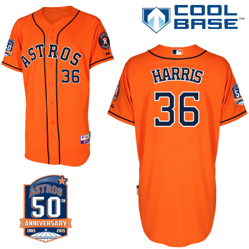 Astros 36 Harris Orange 50th Anniversary Patch Cool Base Jerseys