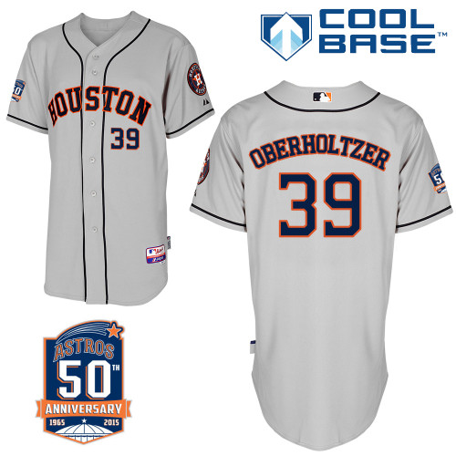Astros 39 Oberholtzer Grey 50th Anniversary Patch Cool Base Jerseys