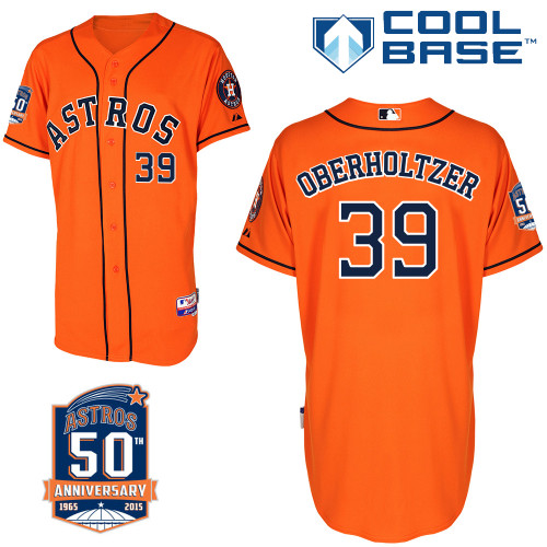 Astros 39 Oberholtzer Orange 50th Anniversary Patch Cool Base Jerseys