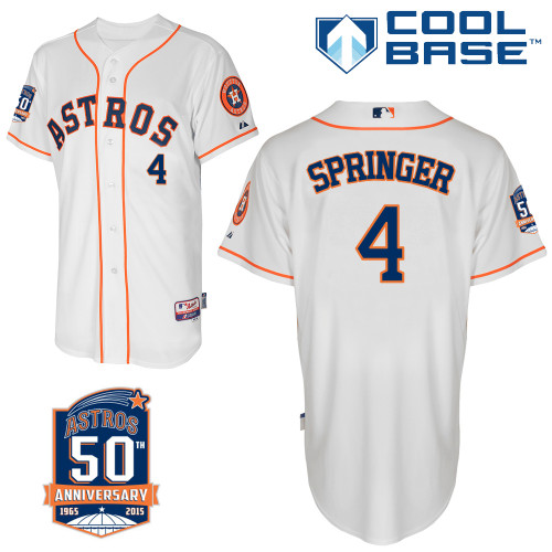 Astros 4 Springer White 50th Anniversary Patch Cool Base Jerseys