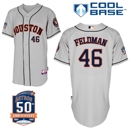 Astros 46 Feldman Grey 50th Anniversary Patch Cool Base Jerseys