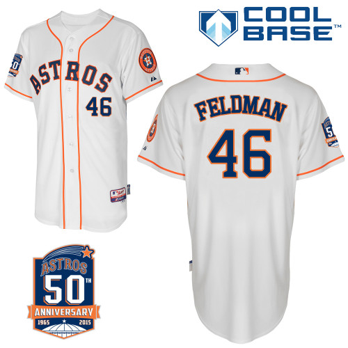 Astros 46 Feldman White 50th Anniversary Patch Cool Base Jerseys