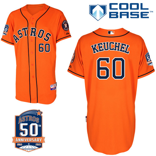 Astros 60 Keuchel Orange 50th Anniversary Patch Cool Base Jerseys
