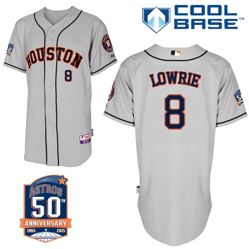 Astros 8 Lowrie Grey 50th Anniversary Patch Cool Base Jerseys