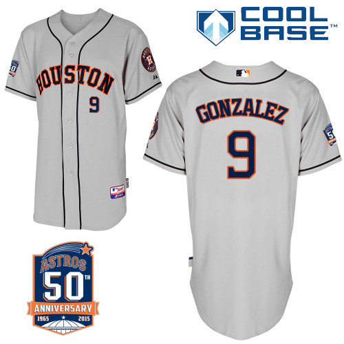 Astros 9 Gonzalez Grey 50th Anniversary Patch Cool Base Jerseys - Click Image to Close