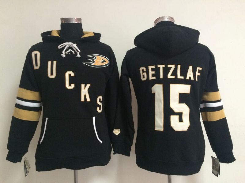 Ducks 15 Getzlaf Black Women All Stitched Hooded Sweatshirt - Click Image to Close