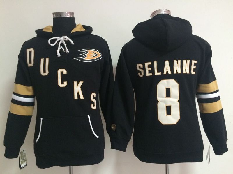 Ducks 8 Selanne Black Women All Stitched Hooded Sweatshirt - Click Image to Close